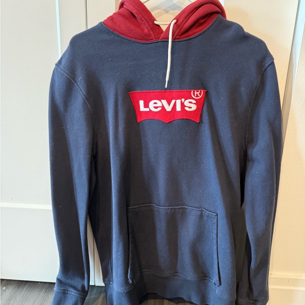 Levi's Men's Blue Hoodie with Red Accents